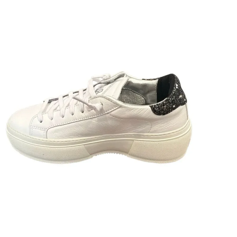 P448 Women’s Leather White Sneakers with black glitter Sz.39 Italy New